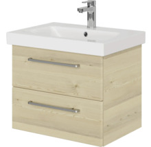 Badmöbel-Set Pelipal Sunline 105 BxHxT 66 x 200 x 46,5 cm Frontfarbe Polar Pinie mit Keramik-Waschtisch Waschtischunterschrank und Spiegelschrank mit LED-Beleuchtung