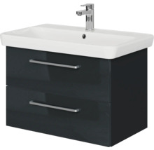 Badmöbel-Set Pelipal Sunline 105 BxHxT 80,5 x 200 x 48,5 cm Frontfarbe anthrazit mit Keramik-Waschtisch Waschtischunterschrank und Spiegelschrank mit LED-Beleuchtung