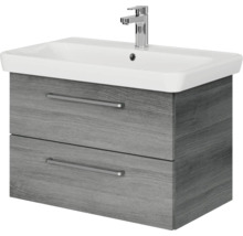 Badmöbel-Set Pelipal Sunline 105 BxHxT 80,5 x 200 x 48,5 cm Frontfarbe graphit struktur quer mit Keramik-Waschtisch Waschtischunterschrank und Spiegelschrank mit LED-Beleuchtung
