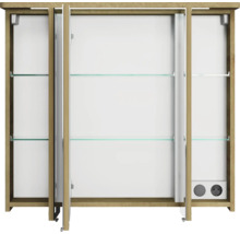 Badmöbel-Set Pelipal Sunline 105 BxHxT 80,5 x 200 x 48,5 cm Frontfarbe Eiche riviera mit Keramik-Waschtisch Waschtischunterschrank und Spiegelschrank mit LED-Beleuchtung