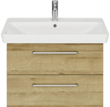Badmöbel-Set Pelipal Sunline 105 BxHxT 80,5 x 200 x 48,5 cm Frontfarbe Eiche riviera mit Keramik-Waschtisch Waschtischunterschrank und Spiegelschrank mit LED-Beleuchtung
