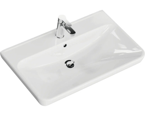 Rechteckiges Waschbecken mit Armatur für das Badezimmer