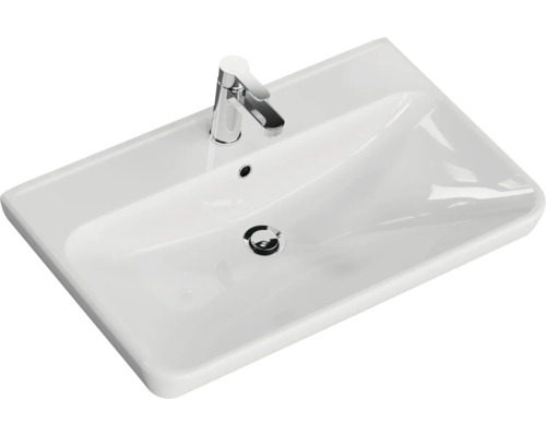Aufsatzwaschbecken aus Keramik mit Armatur