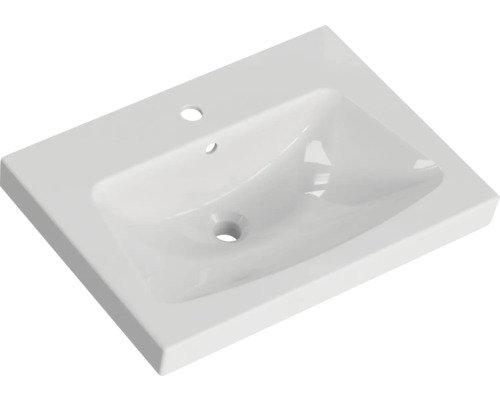 Waschbecken aus Keramik mit Hahnloch und Überlauf