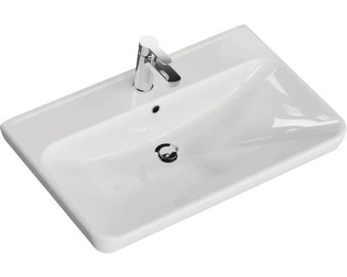 Waschbecken aus Sanitärkeramik mit Armatur