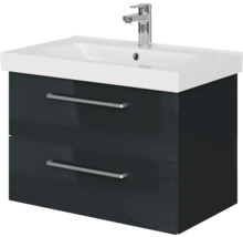 Badmöbel-Set Pelipal Sunline 105 BxHxT 80 x 200 x 46 cm Frontfarbe anthrazit mit Keramik-Waschtisch Waschtischunterschrank und Spiegelschrank mit LED-Beleuchtung
