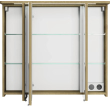 Offener Spiegelschrank mit Glasablagen und Steckdosen