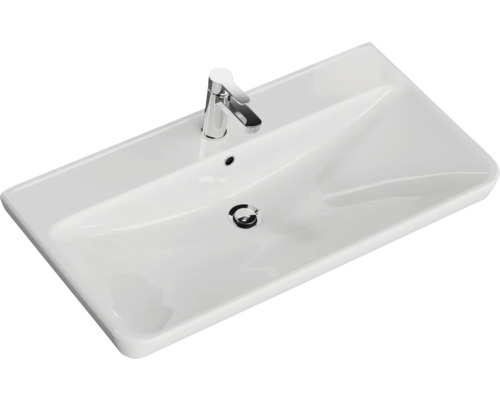 Vasque en céramique blanche avec robinet