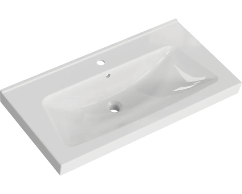 Waschbecken aus Keramik mit Hahnloch und Überlauf