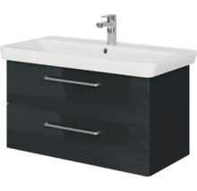 Badmöbel-Set Pelipal Sunline 105 BxHxT 96 x 200 x 48,5 cm Frontfarbe anthrazit mit Keramik-Waschtisch Waschtischunterschrank und Spiegelschrank mit LED-Beleuchtung