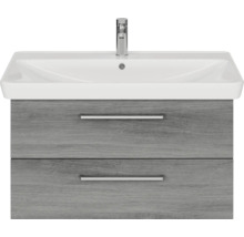 Badmöbel-Set Pelipal Sunline 105 BxHxT 96 x 200 x 48,5 cm Frontfarbe graphit struktur quer mit Keramik-Waschtisch Waschtischunterschrank und Spiegelschrank mit LED-Beleuchtung
