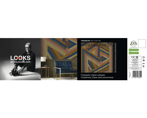 Papier peint panoramique avec motif triangle et logo Wolfgang Joop