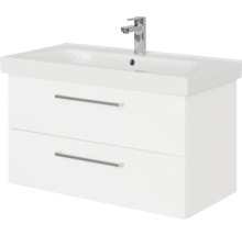 Waschtischunterschrank mit zwei Schubladen und einem Waschbecken aus Keramik