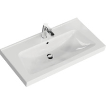 Waschtisch aus Sanitärkeramik mit Armatur