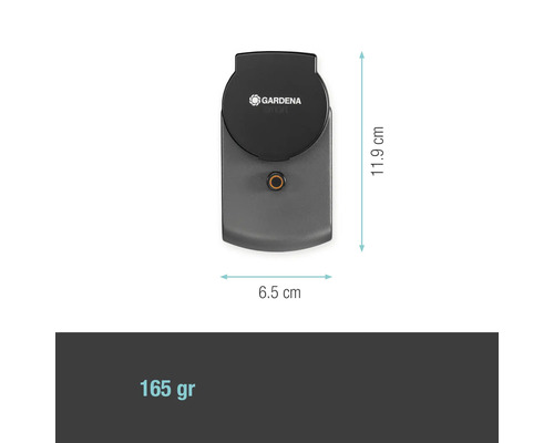 Gardena smart Sensor avec les dimensions 11,9 cm x 6,5 cm et un poids de 165 grammes