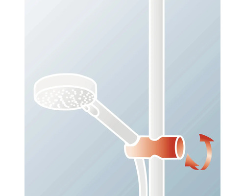 Pomme de douche sur barre de douche avec indication de réglage