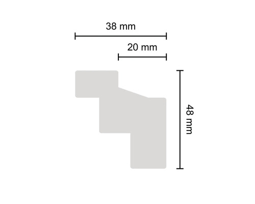 Schéma technique d''un profilé avec des dimensions de 38 mm, 20 mm et 48 mm.