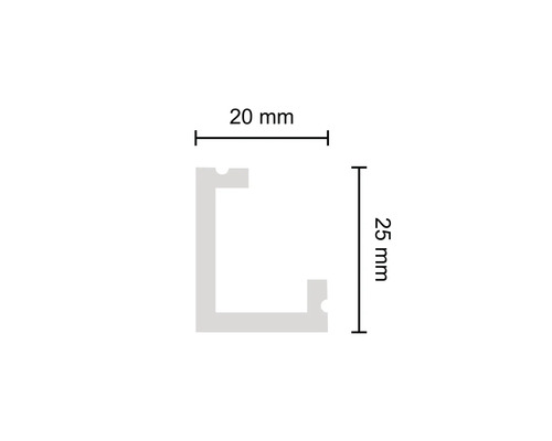 Profilé en aluminium de dimensions 20 mm x 25 mm.
