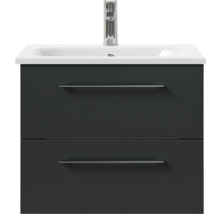 Badmöbel-Set Pelipal Sunline 121 BxHxT 61 x 200 x 46 cm Frontfarbe anthrazit mit Mineralguss-Waschtisch Waschtischunterschrank und Spiegelschrank mit LED-Beleuchtung