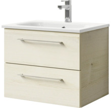 Badmöbel-Set Pelipal Sunline 121 BxHxT 61 x 200 x 46 cm Frontfarbe Polar Pinie mit Mineralguss-Waschtisch Waschtischunterschrank und Spiegelschrank mit LED-Beleuchtung