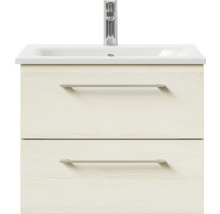 Badmöbel-Set Pelipal Sunline 121 BxHxT 61 x 200 x 46 cm Frontfarbe Polar Pinie mit Mineralguss-Waschtisch Waschtischunterschrank und Spiegelschrank mit LED-Beleuchtung
