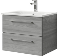 Badmöbel-Set Pelipal Sunline 121 BxHxT 61 x 200 x 46 cm Frontfarbe sangallo grau mit Mineralguss-Waschtisch Waschtischunterschrank und Spiegelschrank mit LED-Beleuchtung