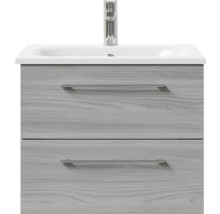Badmöbel-Set Pelipal Sunline 121 BxHxT 61 x 200 x 46 cm Frontfarbe sangallo grau mit Mineralguss-Waschtisch Waschtischunterschrank und Spiegelschrank mit LED-Beleuchtung