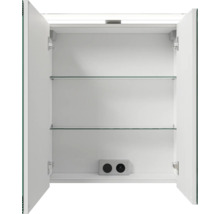 Badmöbel-Set Pelipal Sunline 121 BxHxT 61 x 200 x 46 cm Frontfarbe weiß hochglanz mit Mineralguss-Waschtisch Waschtischunterschrank 3 Schubkästen und Spiegelschrank mit LED-Beleuchtung