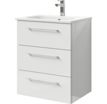 Badmöbel-Set Pelipal Sunline 121 BxHxT 61 x 200 x 46 cm Frontfarbe weiß hochglanz mit Mineralguss-Waschtisch Waschtischunterschrank 3 Schubkästen und Spiegelschrank mit LED-Beleuchtung