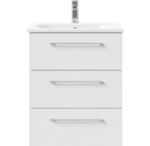 Badmöbel-Set Pelipal Sunline 121 BxHxT 61 x 200 x 46 cm Frontfarbe weiß hochglanz mit Mineralguss-Waschtisch Waschtischunterschrank 3 Schubkästen und Spiegelschrank mit LED-Beleuchtung