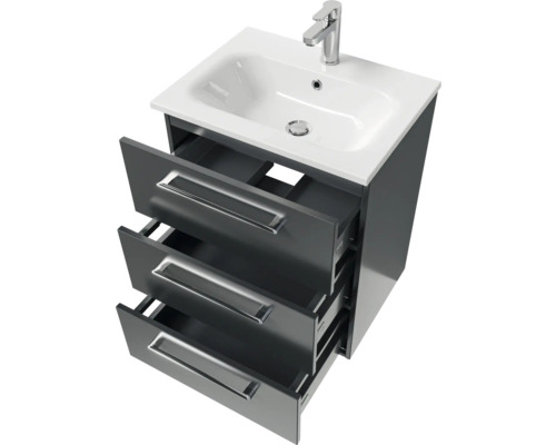 Meuble sous-lavabo avec trois tiroirs, lavabo et robinetterie