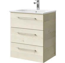 Badmöbel-Set Pelipal Sunline 121 BxHxT 61 x 200 x 46 cm Frontfarbe Polar Pinie mit Mineralguss-Waschtisch Waschtischunterschrank 3 Schubkästen und Spiegelschrank mit LED-Beleuchtung