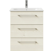 Badmöbel-Set Pelipal Sunline 121 BxHxT 61 x 200 x 46 cm Frontfarbe Polar Pinie mit Mineralguss-Waschtisch Waschtischunterschrank 3 Schubkästen und Spiegelschrank mit LED-Beleuchtung