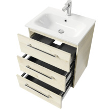 Badmöbel-Set Pelipal Sunline 121 BxHxT 61 x 200 x 46 cm Frontfarbe Polar Pinie mit Mineralguss-Waschtisch Waschtischunterschrank 3 Schubkästen und Spiegelschrank mit LED-Beleuchtung