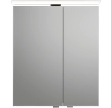 Badmöbel-Set Pelipal Sunline 121 BxHxT 61 x 200 x 46 cm Frontfarbe sangallo grau mit Mineralguss-Waschtisch Waschtischunterschrank 3 Schubkästen und Spiegelschrank mit LED-Beleuchtung