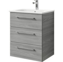 Badmöbel-Set Pelipal Sunline 121 BxHxT 61 x 200 x 46 cm Frontfarbe sangallo grau mit Mineralguss-Waschtisch Waschtischunterschrank 3 Schubkästen und Spiegelschrank mit LED-Beleuchtung