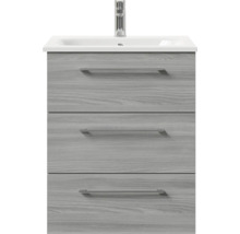 Badmöbel-Set Pelipal Sunline 121 BxHxT 61 x 200 x 46 cm Frontfarbe sangallo grau mit Mineralguss-Waschtisch Waschtischunterschrank 3 Schubkästen und Spiegelschrank mit LED-Beleuchtung