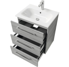 Badmöbel-Set Pelipal Sunline 121 BxHxT 61 x 200 x 46 cm Frontfarbe sangallo grau mit Mineralguss-Waschtisch Waschtischunterschrank 3 Schubkästen und Spiegelschrank mit LED-Beleuchtung
