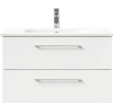 Badmöbel-Set Pelipal Sunline 121 BxHxT 81 x 200 x 46 cm Frontfarbe weiß hochglanz mit Mineralguss-Waschtisch Waschtischunterschrank und Spiegelschrank mit LED-Beleuchtung