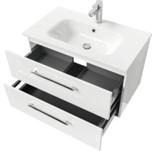 Badmöbel-Set Pelipal Sunline 121 BxHxT 81 x 200 x 46 cm Frontfarbe weiß hochglanz mit Mineralguss-Waschtisch Waschtischunterschrank und Spiegelschrank mit LED-Beleuchtung