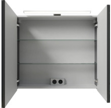 Offener Spiegelschrank mit zwei Glasböden und Beleuchtung