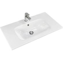 Waschtisch mit Armatur und rechteckiger Beckenform