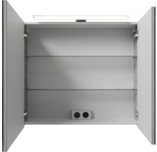 Badmöbel-Set Pelipal Sunline 121 BxHxT 81 x 200 x 46 cm Frontfarbe sangallo grau mit Mineralguss-Waschtisch Waschtischunterschrank und Spiegelschrank mit LED-Beleuchtung