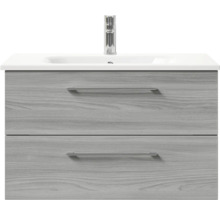 Badmöbel-Set Pelipal Sunline 121 BxHxT 81 x 200 x 46 cm Frontfarbe sangallo grau mit Mineralguss-Waschtisch Waschtischunterschrank und Spiegelschrank mit LED-Beleuchtung