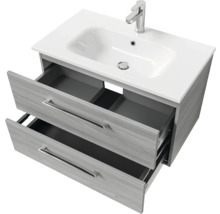 Badmöbel-Set Pelipal Sunline 121 BxHxT 81 x 200 x 46 cm Frontfarbe sangallo grau mit Mineralguss-Waschtisch Waschtischunterschrank und Spiegelschrank mit LED-Beleuchtung