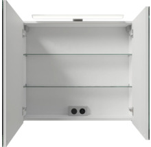 Badmöbel-Set Pelipal Sunline 121 BxHxT 81 x 200 x 46 cm Frontfarbe weiß hochglanz mit Mineralguss-Waschtisch Waschtischunterschrank 3 Schubkästen und Spiegelschrank mit LED-Beleuchtung