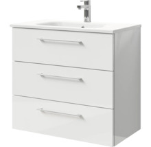 Badmöbel-Set Pelipal Sunline 121 BxHxT 81 x 200 x 46 cm Frontfarbe weiß hochglanz mit Mineralguss-Waschtisch Waschtischunterschrank 3 Schubkästen und Spiegelschrank mit LED-Beleuchtung