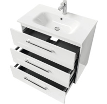 Badmöbel-Set Pelipal Sunline 121 BxHxT 81 x 200 x 46 cm Frontfarbe weiß hochglanz mit Mineralguss-Waschtisch Waschtischunterschrank 3 Schubkästen und Spiegelschrank mit LED-Beleuchtung
