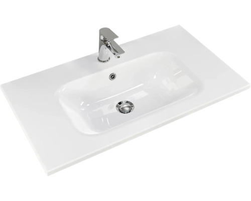 Waschtisch mit Armatur und rechteckigem Becken