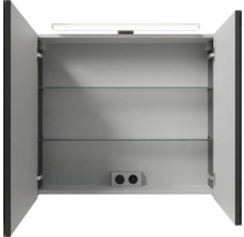 Badmöbel-Set Pelipal Sunline 121 BxHxT 81 x 200 x 46 cm Frontfarbe anthrazit mit Mineralguss-Waschtisch Waschtischunterschrank 3 Schubkästen und Spiegelschrank mit LED-Beleuchtung